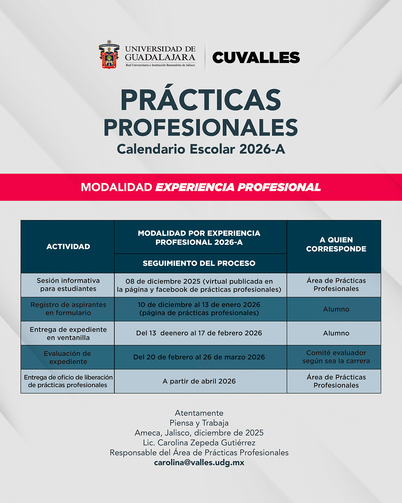 Calendario PP por Experiencia Profesional